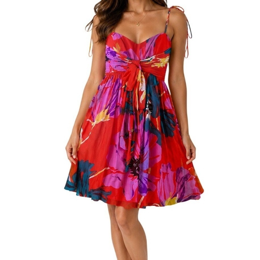Coast Red And Purple Floral Midi Summer Dress Women's 4